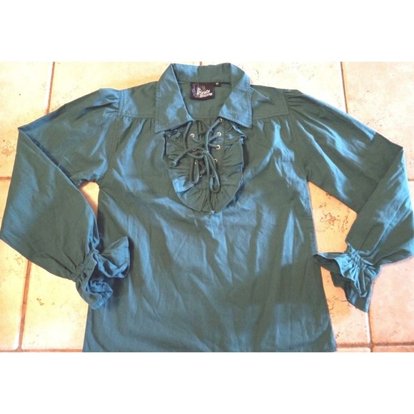 The Pirate Dressing Child's Dark Green Full Sleeves Buccaneer Shirt Size M - Picture 2 of 2
